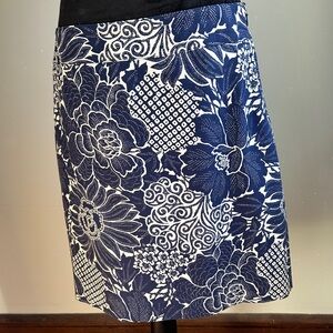 Talbots Navy and White Floral Pencil Skirt